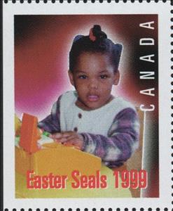 Stamp, Easter Seal 1999 - Girl playing with toy, Cinderellas,  , Charity, Children, Disabled, Easter