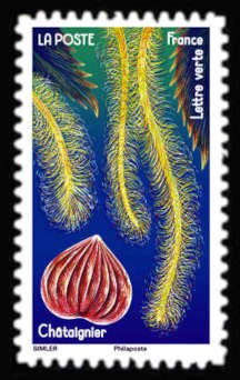 Stamp, Chestnut Flower and Candied Chestnut, France,  , Candy, Flowers