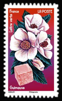 Stamp, Marsh Mallow Flower and Marshmallow, France,  , Candy, Flowers
