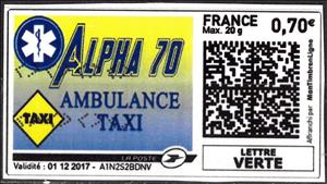 Stamp, Alpha 70 Ambulance Taxi, France,  , Rescue Services, Taxis, Transport