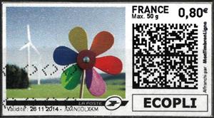 Stamp, Childs Windmill in front of Wind Power, France,  , Energy Conservation, Toys, Windmills