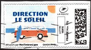 Stamp, Direction the sun. Direction le Soleil, France,  , Beaches, Summer, Vehicles