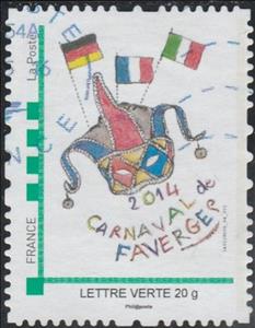 Stamp, Faverge Carnaval, France,  , Carnival, Flags, Masks