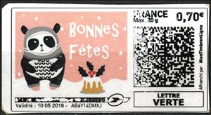 Stamp, Happy Christmas Panda Bonnes Fetes, France,  , Christmas, Pandas, Stylized Animals