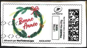 Stamp, Happy New year. Bonne Annee Wreath, France,  , New Year, Wreaths