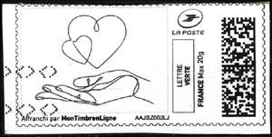 Stamp, Hearts over Hand, France,  , Hands, Hearts