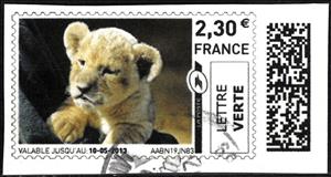 Stamp, Lion Cub, France,  , Animals (Fauna), Infant Animals, Лев, Mammals, Wild Cats