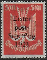 Wood Pigeon - overprinted Erster Postsegelflug 1923