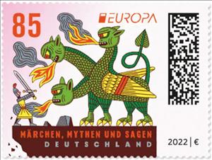Stamp, Europa (C.E.P.T.) 2022 - Knight Fighting Dragon, Germany, Federal Republic,  , C.E.P.T. / Europe, Dragons, Knights, Legends