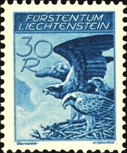 Stamp, Osprey (Pandion haliaetus), Liechtenstein,  , Animals (Fauna), Birds, Birds of Prey