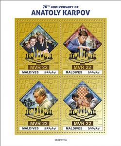 Mini Sheet, 70th Birth Anniversary of Anatoly Karpov, Maldives,  , Chess