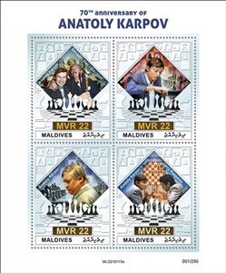 Mini Sheet, 70th Birth Anniversary of Anatoly Karpov, Maldives,  , Chess