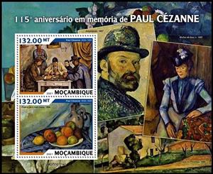 Souvenir Sheet, 115th Anniversary of the Death of Paul Cezanne, Mozambique,  , Famous People, Painters