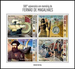 Mini Sheet, 500th Anniversary of the Death of Ferdinand Magellan, Mozambique,  , Explorers, Famous People
