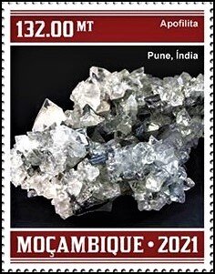 Stamp, Apophyllite (Pune) - India, Mozambique,  , Minerals
