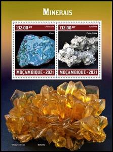 Souvenir Sheet, Chrysocolla - Peru/Apophyllite (Pune) - India, Mozambique,  , Minerals