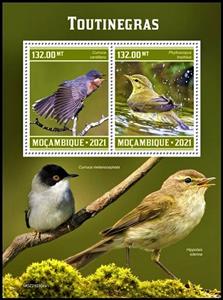Souvenir Sheet, Curruca cantillans/Phylloscopus trochilus, Mozambique,  , Birds