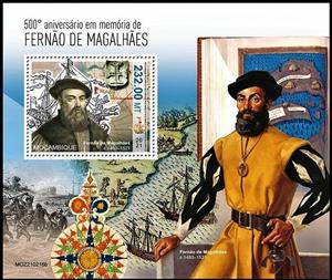 Souvenir Sheet, Ferdinand Magellan (1480-1521), Mozambique,  , Explorers, Famous People