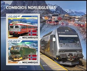 Souvenir Sheet, NSB Class 69/NSB El 17, Mozambique,  , Railways
