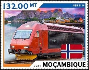 Stamp, NSB El 18, Mozambique,  , Railways