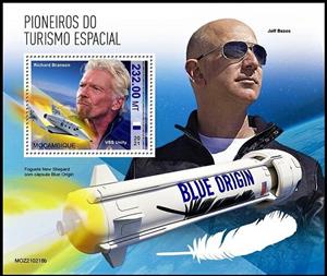 Souvenir Sheet, Pioneers of Space Tourism, Mozambique,  , Space Traveling