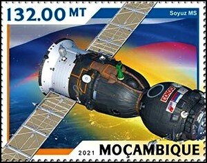 Stamp, Soyuz MS, Mozambique,  , Outer Space, Space Traveling, Spacecrafts