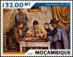 Stamp, The Card Players, Mozambique,  , Famous People, Painters