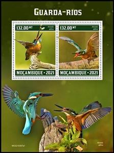 Souvenir Sheet, The Kingfisher (Alcedo atthis), Mozambique,  , Birds, Kingfishers
