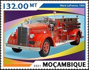 Stamp, Ward LaFrance - 1936, Mozambique,  , Fire-brigade, Vehicles