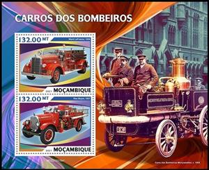 Souvenir Sheet, Ward LaFrance - 1936/Reo Boyer - 1927, Mozambique,  , Fire-brigade, Vehicles