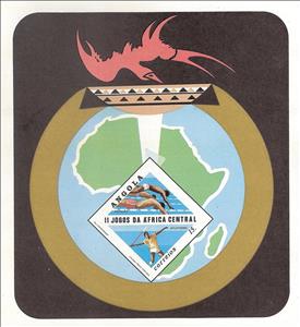 Souvenir Sheet, II Games of Central Africa, Angola,  , Sport, Javelin Throw, Swimming