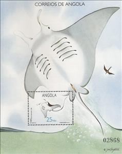 Souvenir Sheet, Manta Ray (Manta birostris) , Angola,  , Fishes