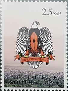 Stamp, Coat of arms, South Sudan,  , Birds, Birds of Prey, Coats of Arms, Heraldic Animals