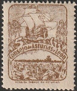 Stamp, Caravel and tobacco, Spain, Civil War,  , Sailing Ships, Tobacco