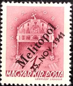 Stamp, Crown of St. Stephen - overprinted Melitopol 25. Nov. 1941, Ukraine, Hungarian Occupation in WWII,  , Crowns and Coronets