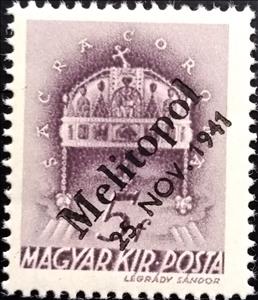 Stamp, Crown of St. Stephen - overprinted Melitopol 25. Nov. 1941, Ukraine, Hungarian Occupation in WWII,  , Crowns and Coronets