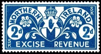 Stamp, Red Hand of Ulster, United Kingdom- Northern Ireland Revenue Stamps,  , Coats of Arms, Crowns and Coronets, Flowers, Hands, Plants (Flora), Symbols