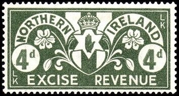 Stamp, Red Hand of Ulster, United Kingdom- Northern Ireland Revenue Stamps,  , Coats of Arms, Crowns and Coronets, Flowers, Hands, Plants (Flora), Symbols