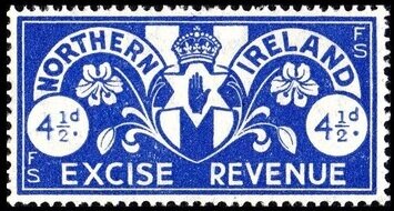 Stamp, Red Hand of Ulster, United Kingdom- Northern Ireland Revenue Stamps,  , Coats of Arms, Crowns and Coronets, Flowers, Hands, Plants (Flora), Symbols