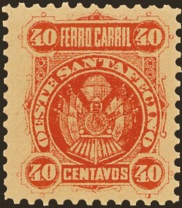 Stamp, Ferrocarril Oeste Santafecino, Argentina,  , Flags, Locomotives, Railways, Telegraphy, Transport