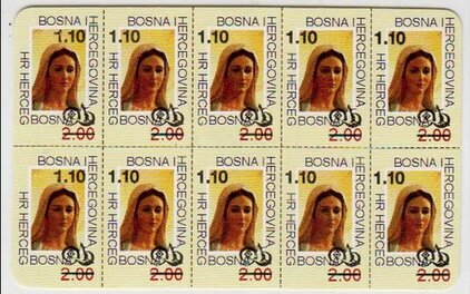 Mini Sheet, Statue of Holly Marie overprint, Bosnia and Herzegovina, Croatian Admin,  , Anniversaries and Jubilees, Philatelic Exhibitions, Religion, Seals (Emblems)