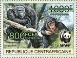 Stamp, Central Chimpanzee (Pan troglodytes troglodytes), Central African Republic,  , Animals (Fauna), Anniversaries and Jubilees, Apes, Mammals, Monkeys, WWF