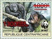Stamp, Central Chimpanzee (Pan troglodytes troglodytes), Central African Republic,  , Animals (Fauna), Anniversaries and Jubilees, Apes, Mammals, Monkeys, WWF
