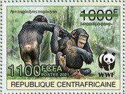 Stamp, Central Chimpanzee (Pan troglodytes troglodytes), Central African Republic,  , Animals (Fauna), Anniversaries and Jubilees, Apes, Mammals, Monkeys, WWF