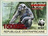 Stamp, Central Chimpanzee (Pan troglodytes troglodytes), Central African Republic,  , Animals (Fauna), Anniversaries and Jubilees, Apes, Mammals, Monkeys, WWF