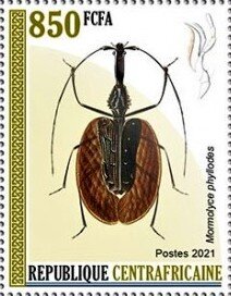 Stamp, Violin beetle (Mormolyce phyllodes), Central African Republic,  , Animals (Fauna), Beetles, Insects