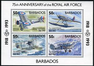 Souvenir Sheet, Sheet of 4, Barbados,  , Aviation, Air Forces, Aircrafts