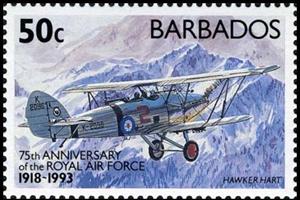Stamp, Hawker Hart, Barbados,  , Aviation, Air Forces, Aircrafts