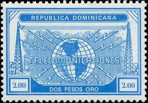 Stamp, Globe inscribed "TELECOMUNICACIONES", Dominican Republic,  , Communication, Globes, Telecommunication, Telegraphy