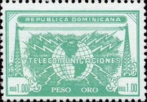 Stamp, Globe inscribed "TELECOMUNICACIONES", Dominican Republic,  , Communication, Globes, Telecommunication, Telegraphy